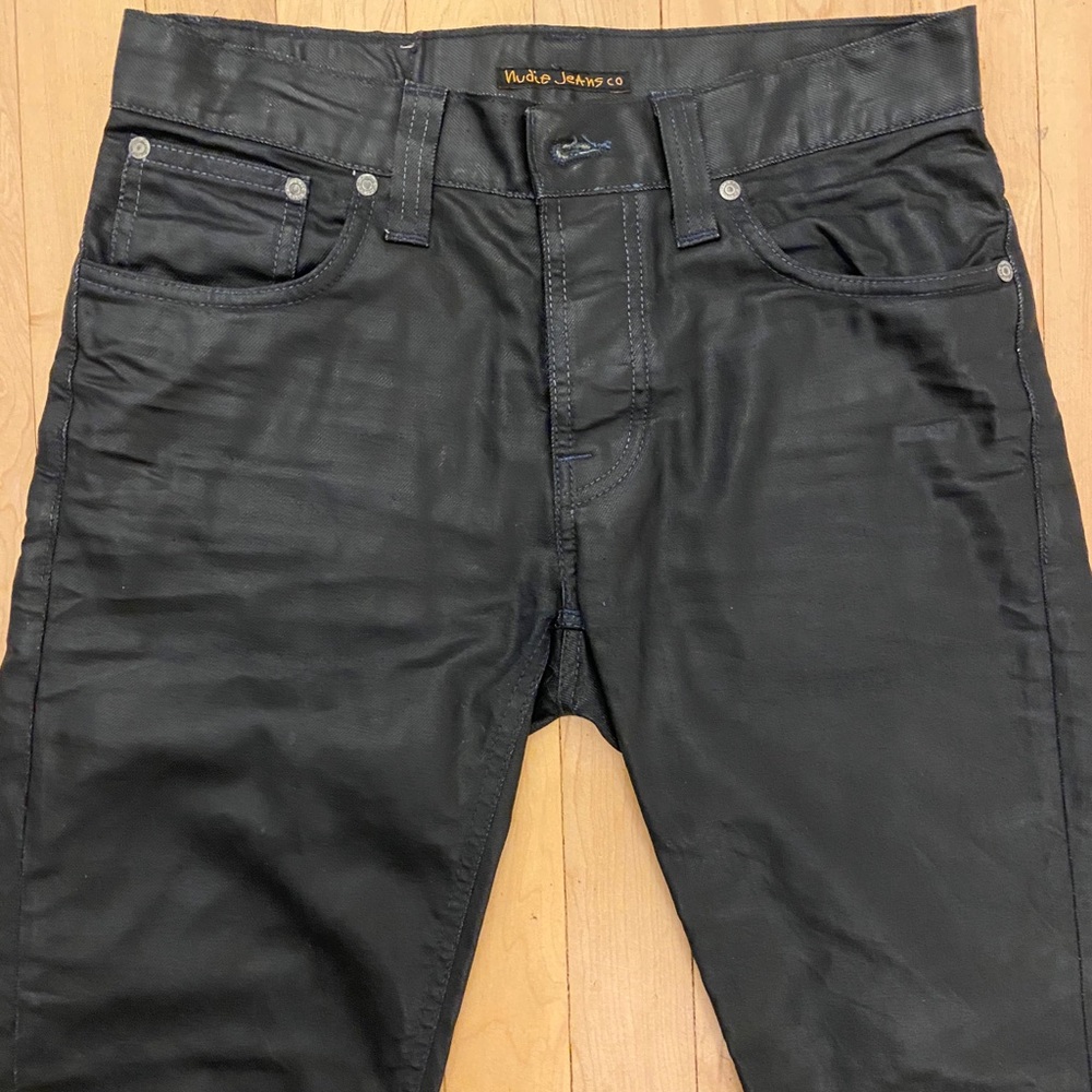Nudie Black Indigo Coated Denim - Grim Tim